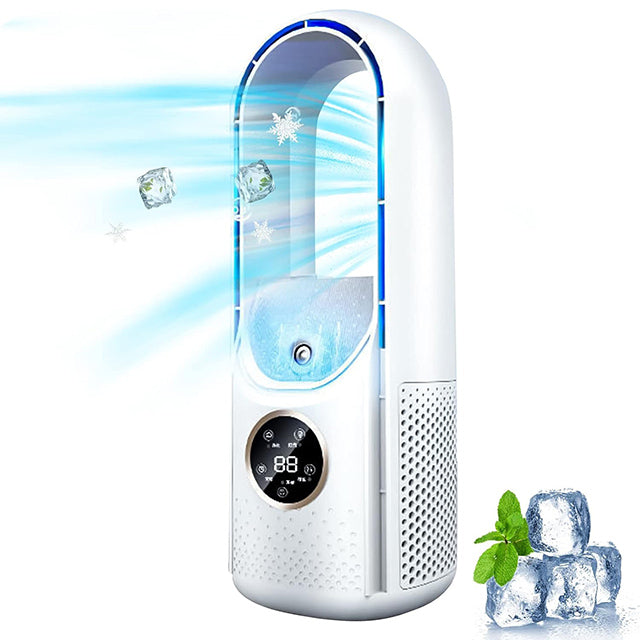 Climatiseur portable sans hélice blanc et bleu