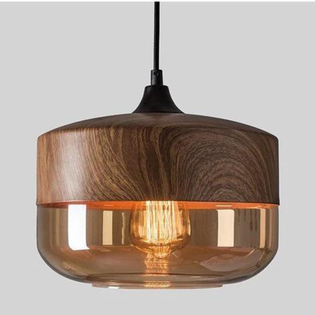 Lampe suspendue scandinave en verre aspect bois – Éclairage design chaleureux pour salon et salle à manger | Sansotis