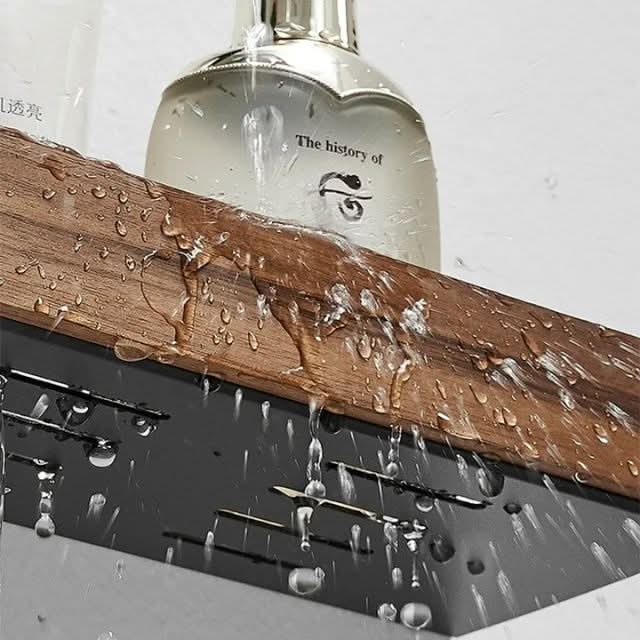 Étagère murale de salle de bain en bois massif sans perçage