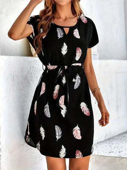 Sheryl – Robe femme élégante à col rond et coupe évasée (A-line)