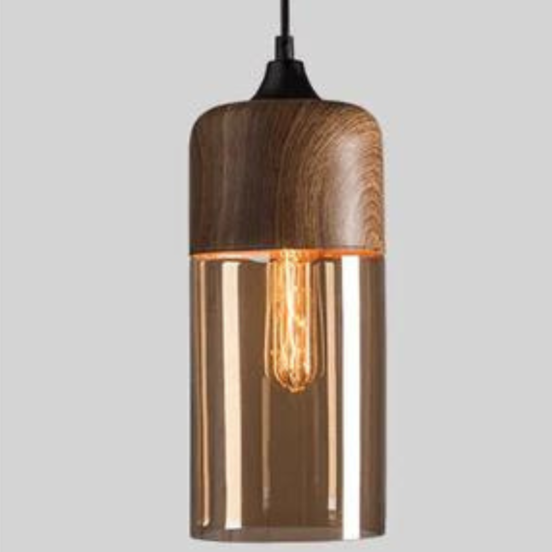 Lampe suspendue scandinave en verre aspect bois – Éclairage design chaleureux pour salon et salle à manger | Sansotis