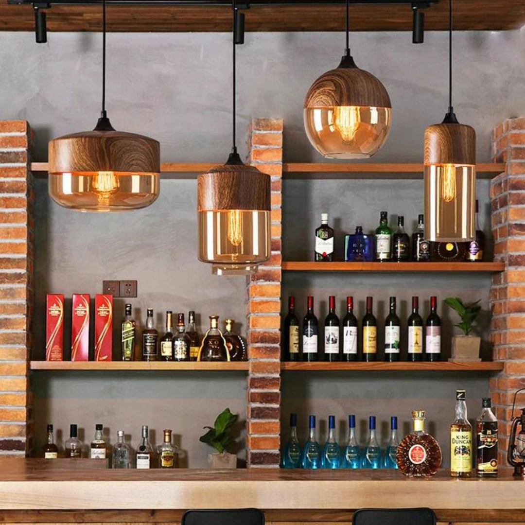 Lampe suspendue scandinave en verre aspect bois – Éclairage design chaleureux pour salon et salle à manger | Sansotis