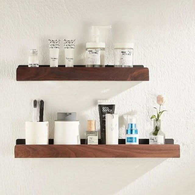 Étagère murale de salle de bain en bois massif sans perçage