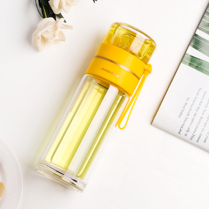 Bouteille d'eau en verre à double paroi étanche avec infuseur à thé