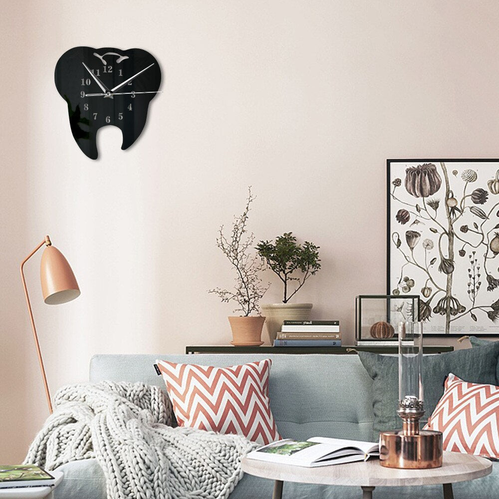 Horloge murale dentaire | Design moderne à dents noires.