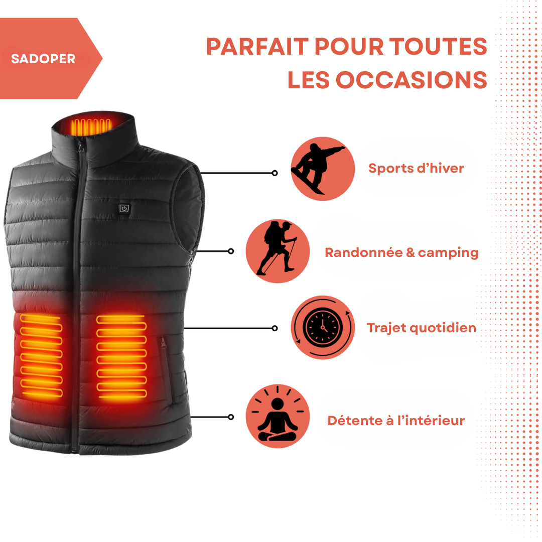 Gilet Chauffant Unisexe – Léger, Déperlant & 3 Niveaux de Température