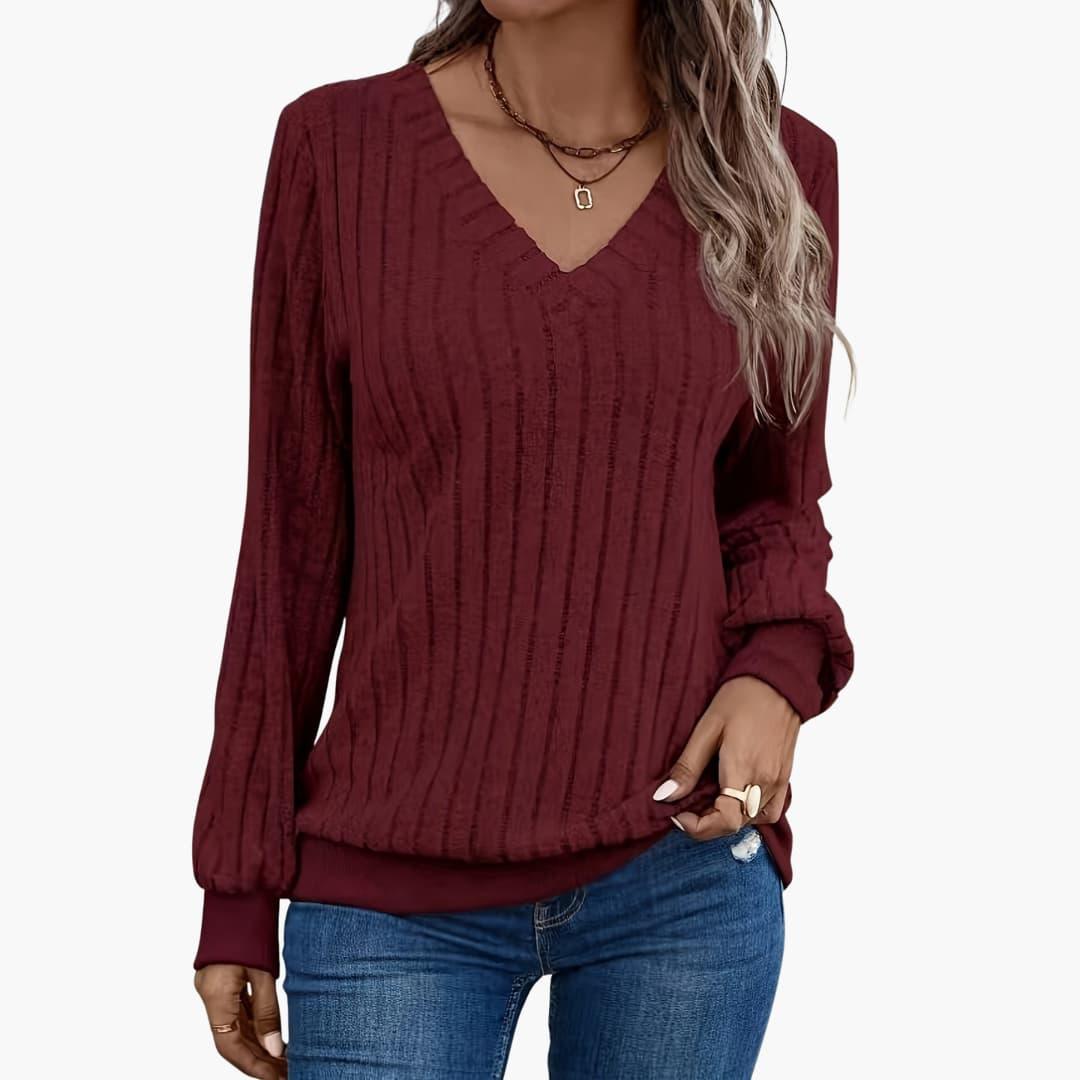 Pull femme à col en V et manches longues