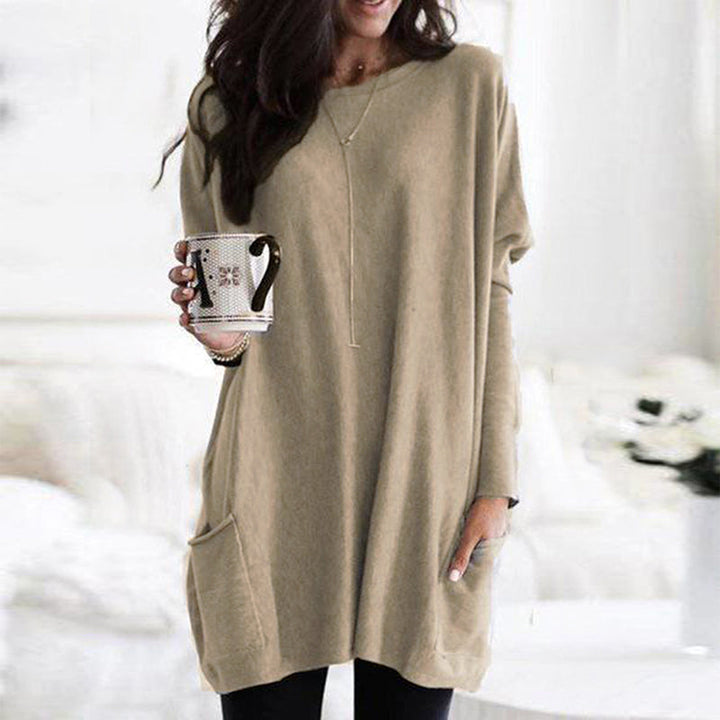 Pull tunique surdimensionné et confortable pour femme - Tricot à manches longues