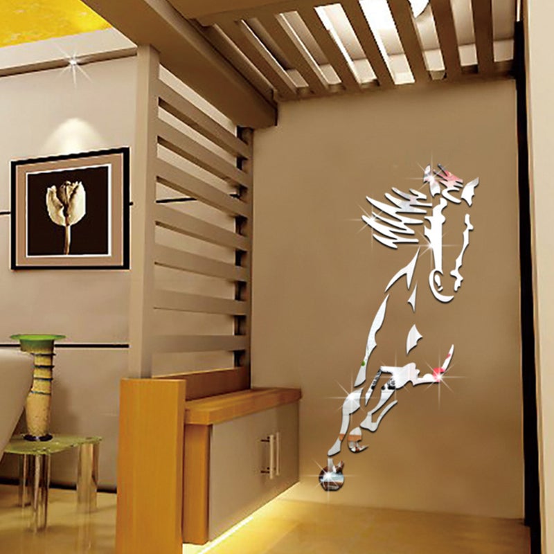 Décoration murale de cheval au galop, autocollant mural de cheval miroir moderne en acrylique 3D