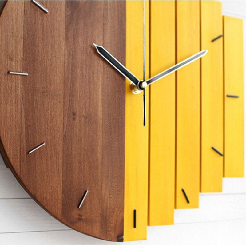 Horloge murale moderne | Conception divisée en bois et métal