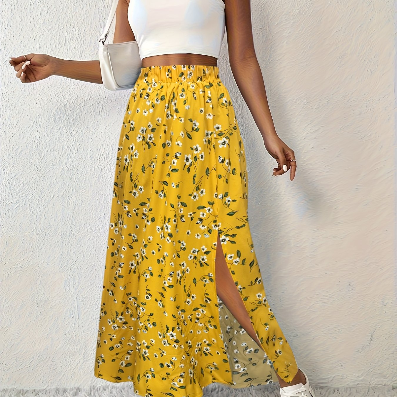 Jupe maxi d'été élégante à imprimé floral et fente légère pour femmes