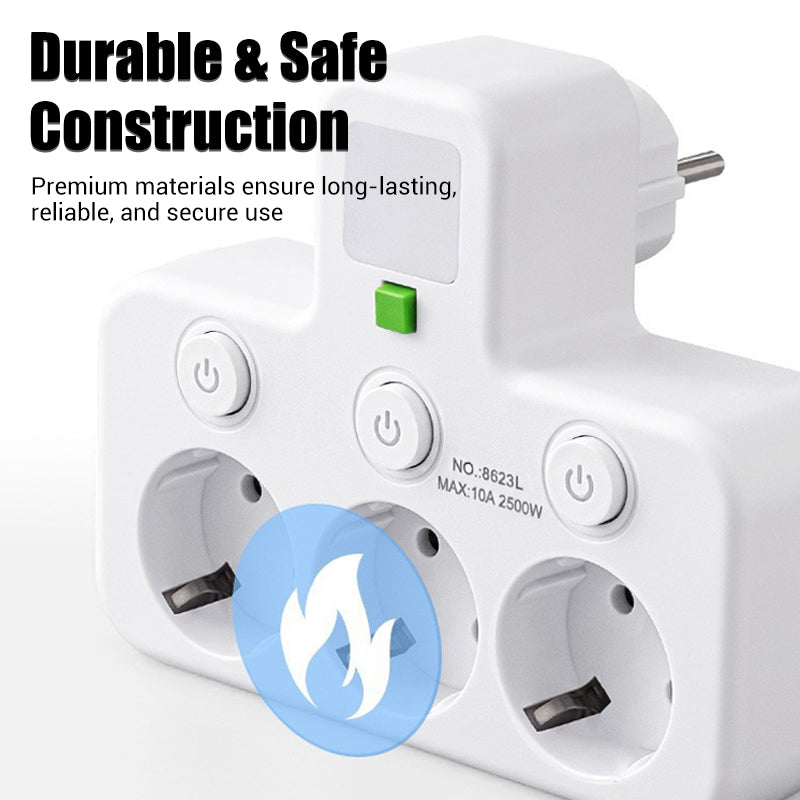 Multiprise avec ports USB, interrupteurs individuels et veilleuse