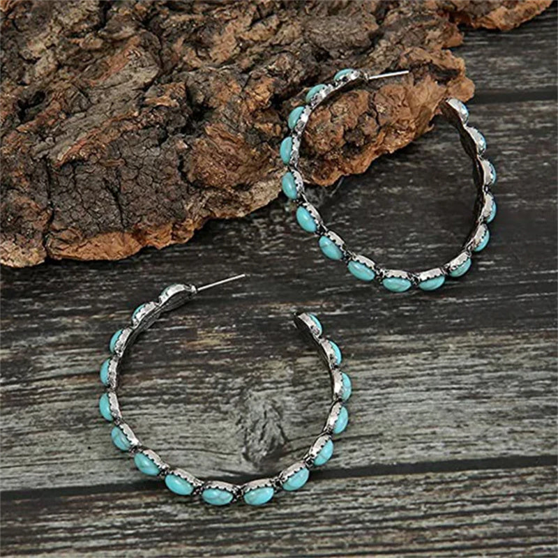 Boucles d'oreilles créoles turquoise vintage en forme de C