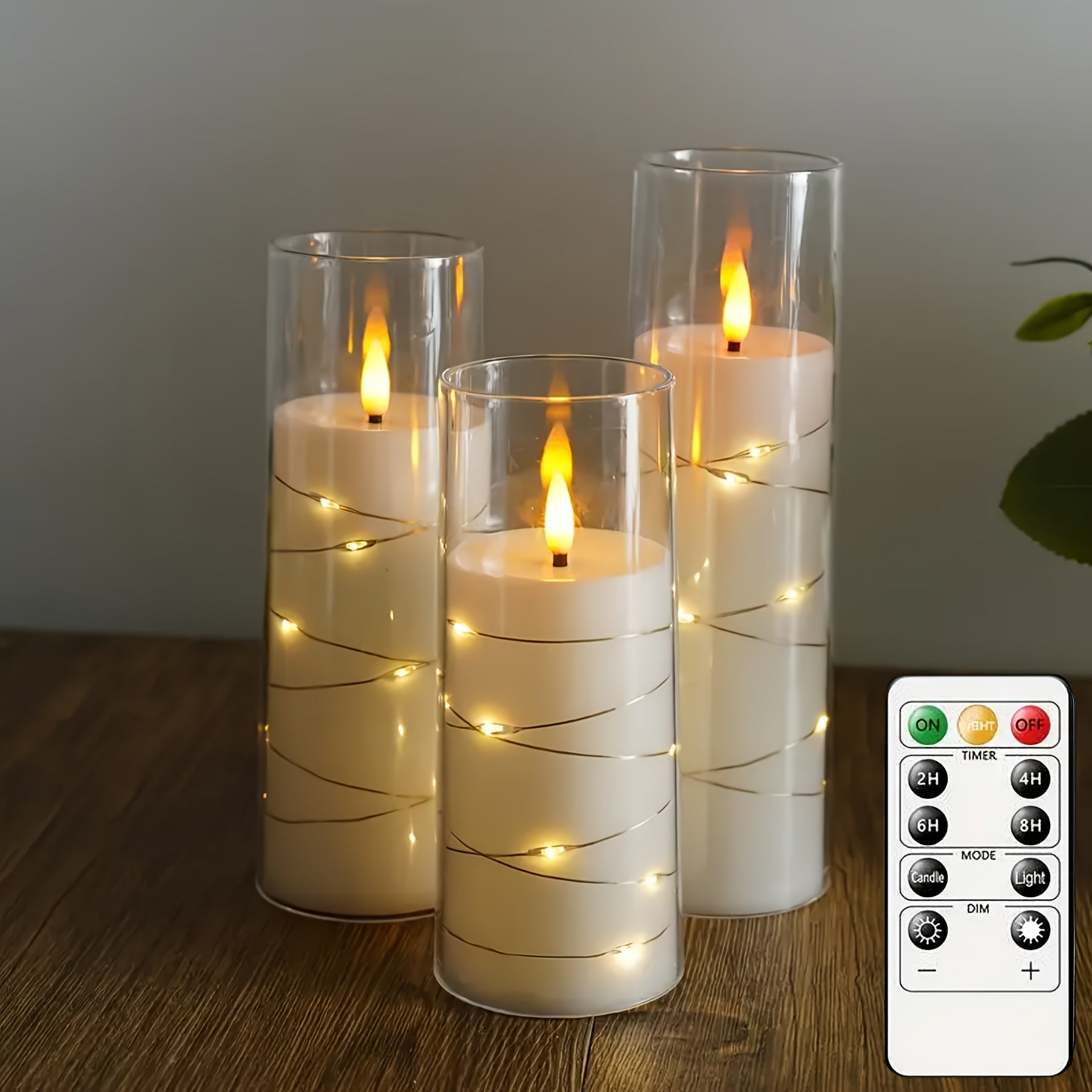 Ensemble de bougies LED sans flamme | Cylindre en verre avec guirlandes lumineuses