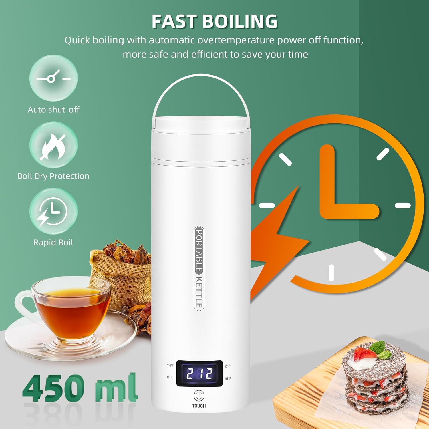 Bouilloire électrique portative | Bouilloire intelligente compacte en acier inoxydable avec écran LCD