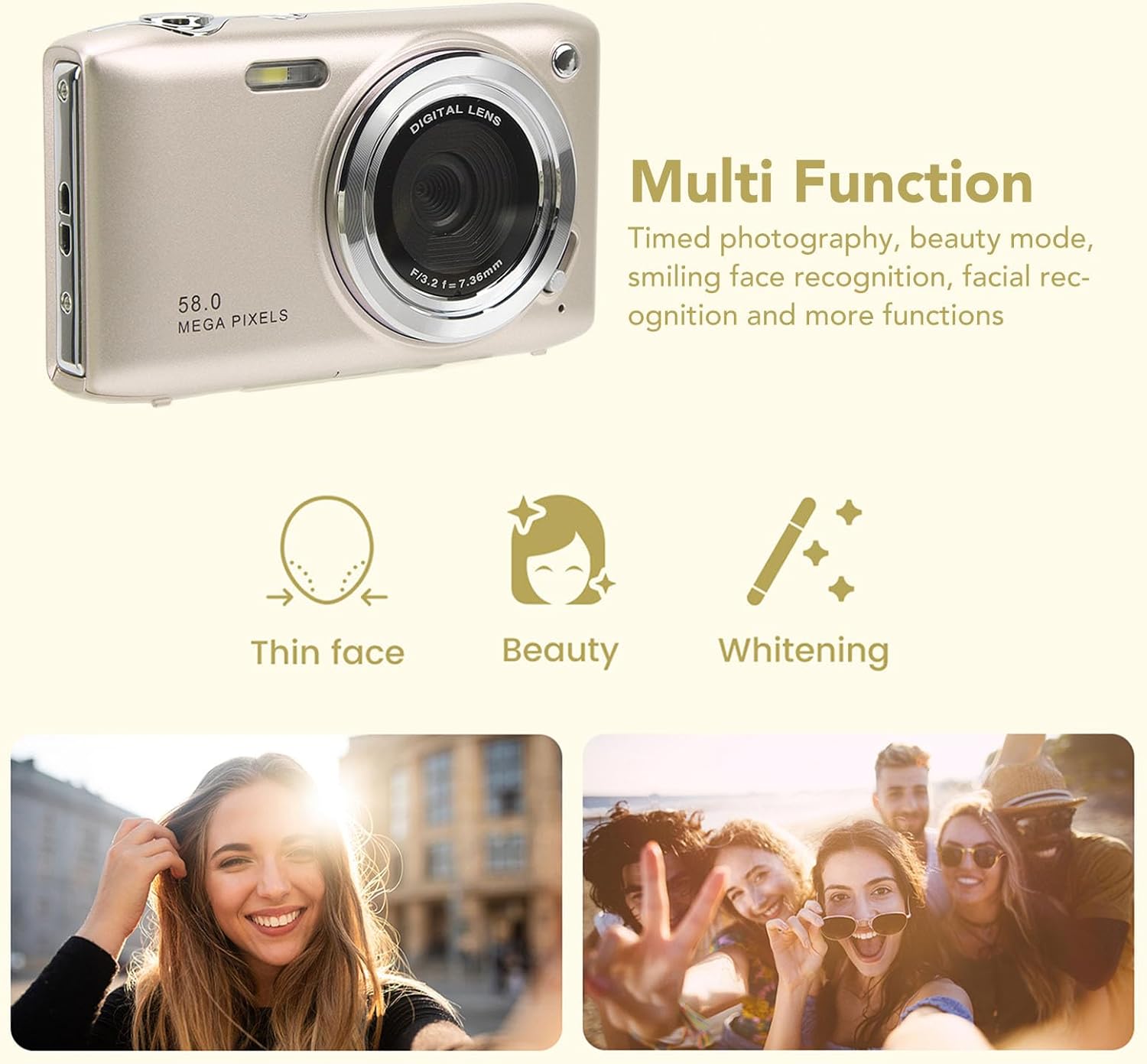 Appareil photo numérique 4K compact avec 58MP et zoom 16x – SnapView