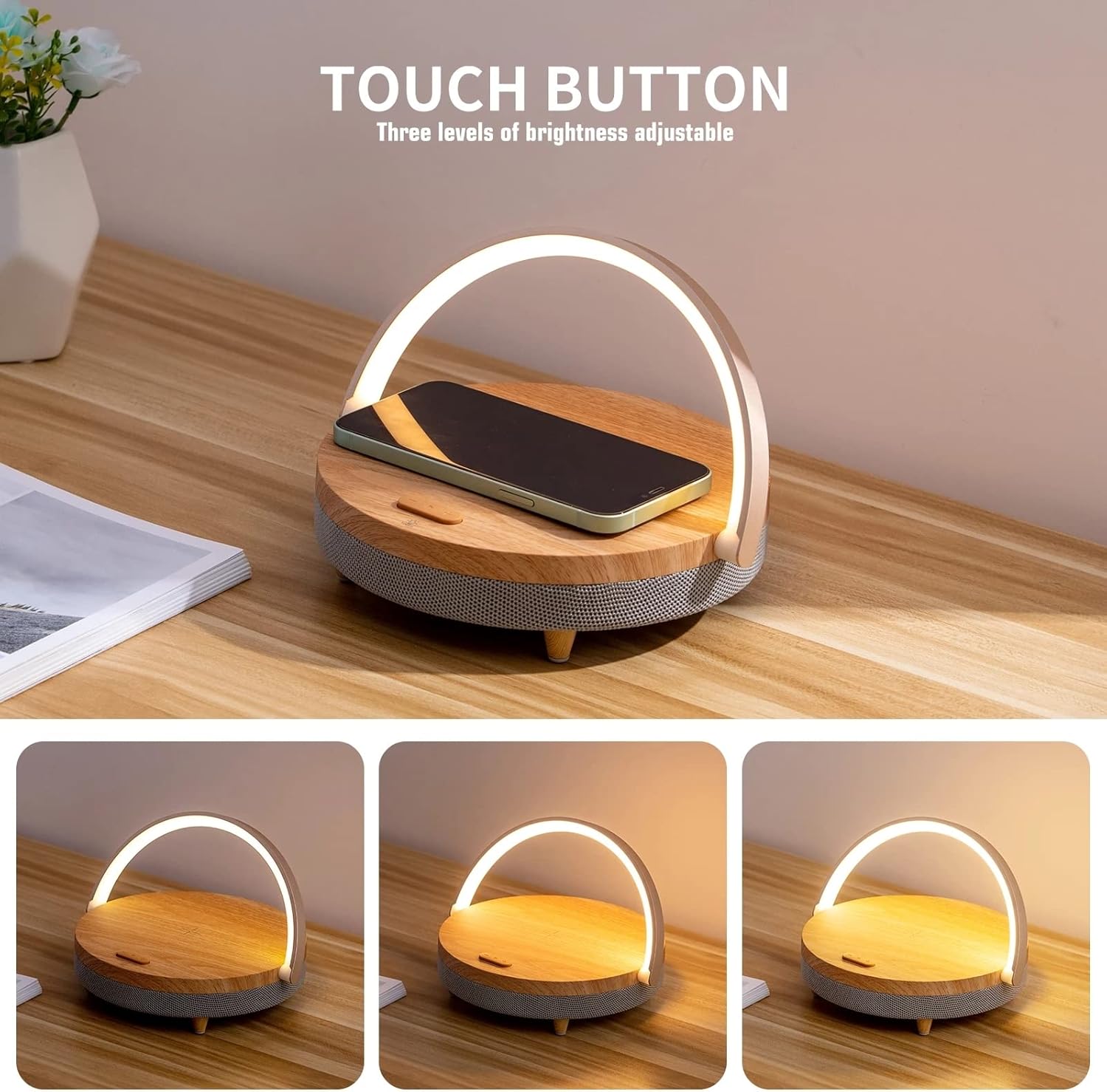Lampe de Bureau LED avec Haut-Parleur Bluetooth et Chargeur Sans Fil - Bluetooth 5.0 - Chargement Qi 10W - Blanc