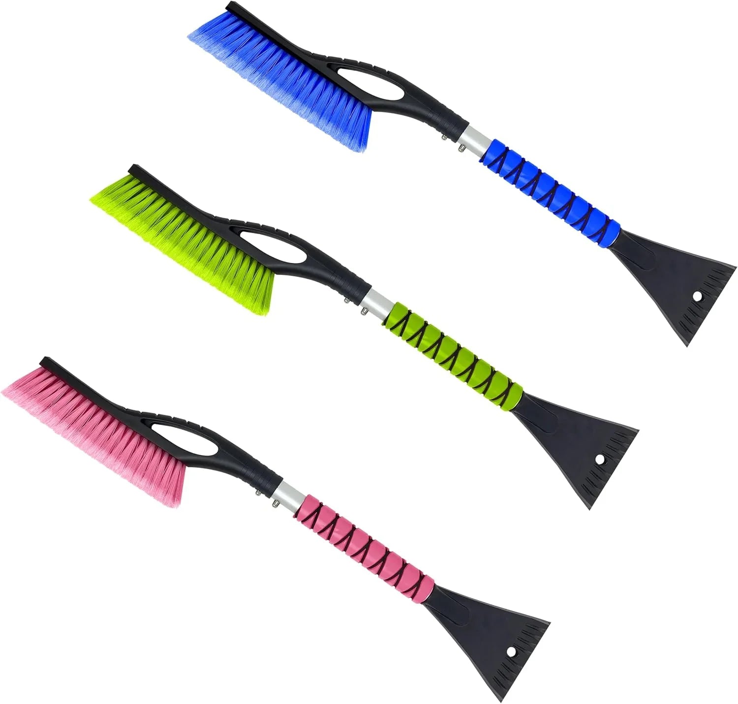 Brosse à neige & grattoir à glace 68 cm – Lot de 3 (Vert, Bleu & Rose)