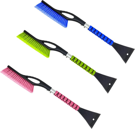 Brosse à neige & grattoir à glace 68 cm – Lot de 3 (Vert, Bleu & Rose)