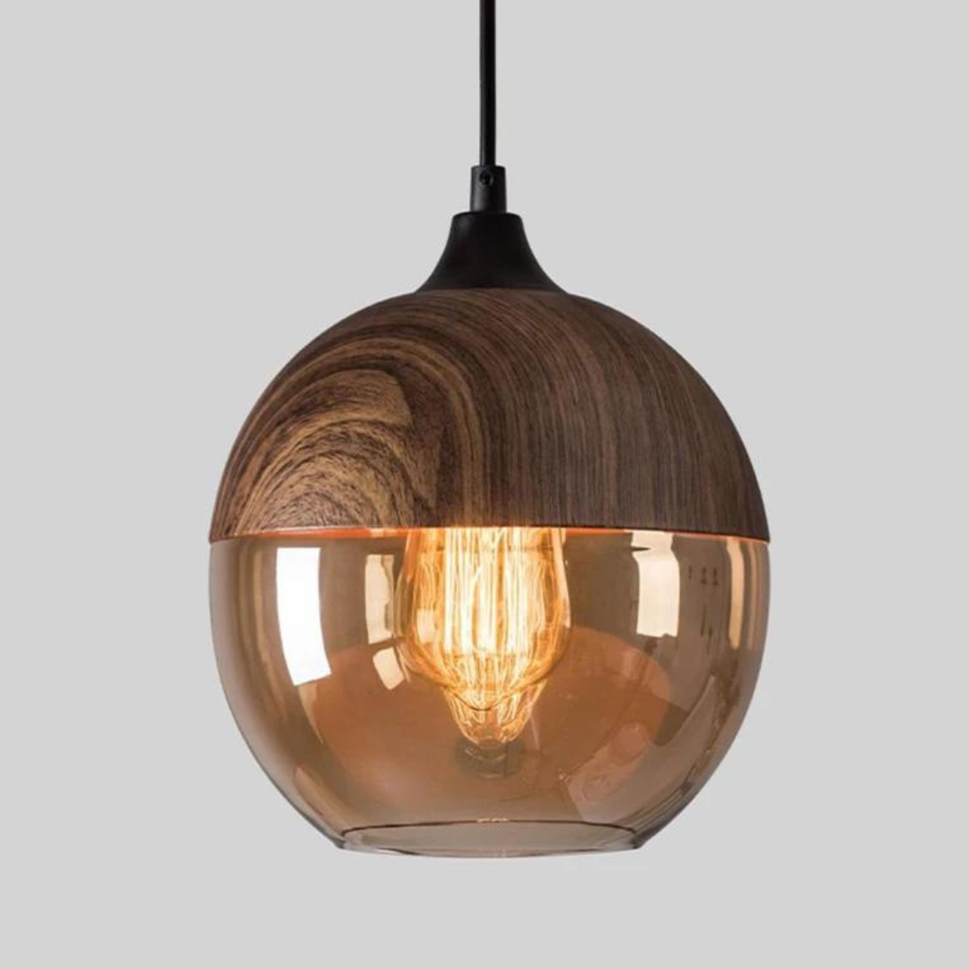Lampe suspendue scandinave en verre aspect bois – Éclairage design chaleureux pour salon et salle à manger | Sansotis