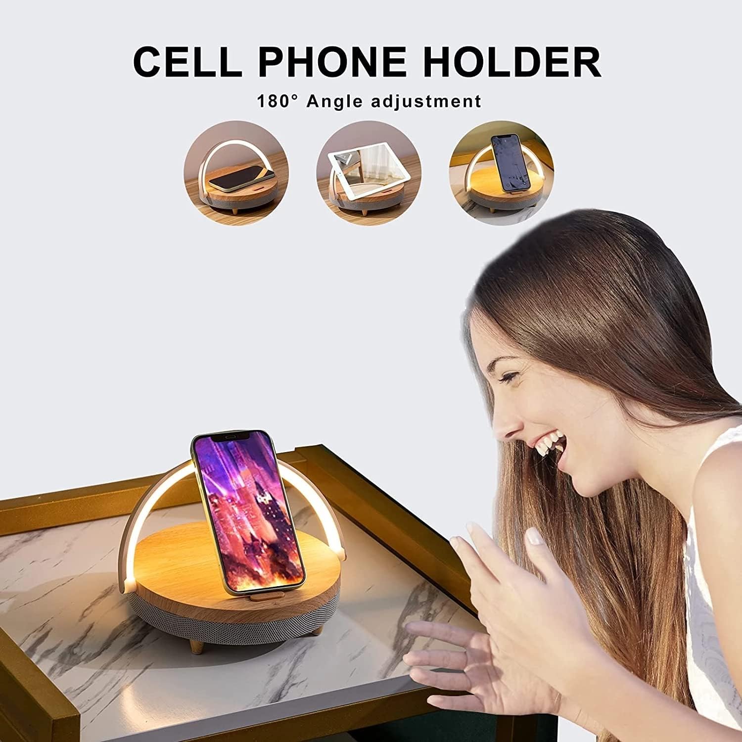 Lampe de Bureau LED avec Haut-Parleur Bluetooth et Chargeur Sans Fil - Bluetooth 5.0 - Chargement Qi 10W - Blanc