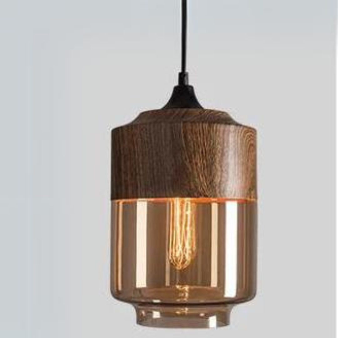 Lampe suspendue scandinave en verre aspect bois – Éclairage design chaleureux pour salon et salle à manger | Sansotis