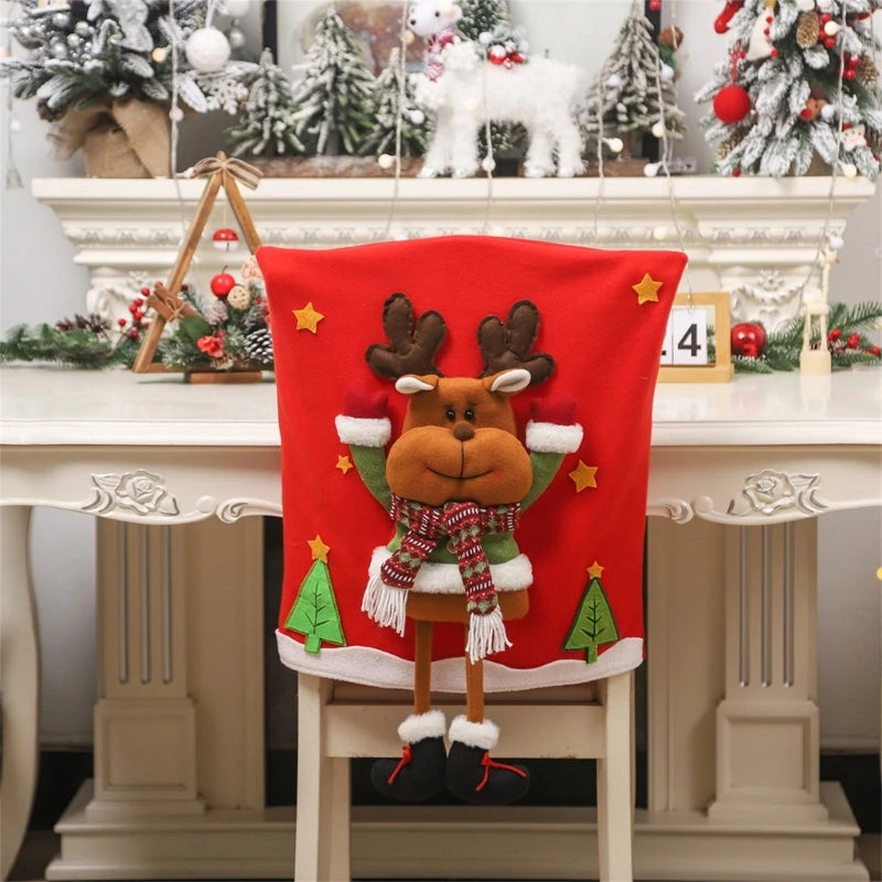 Housses de chaise festives pour Noël | Habillages de siège avec motifs de Noël, Père Noël, bonhomme de neige et renne