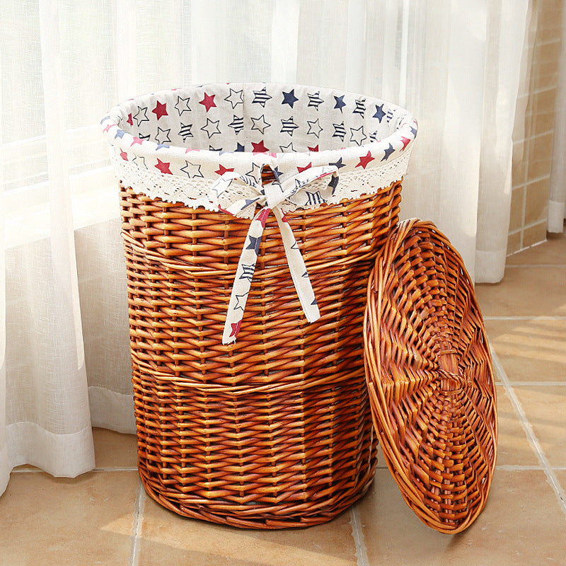 Panier à linge pour femme en matériau naturel tressé avec doublure en tissu décoratif