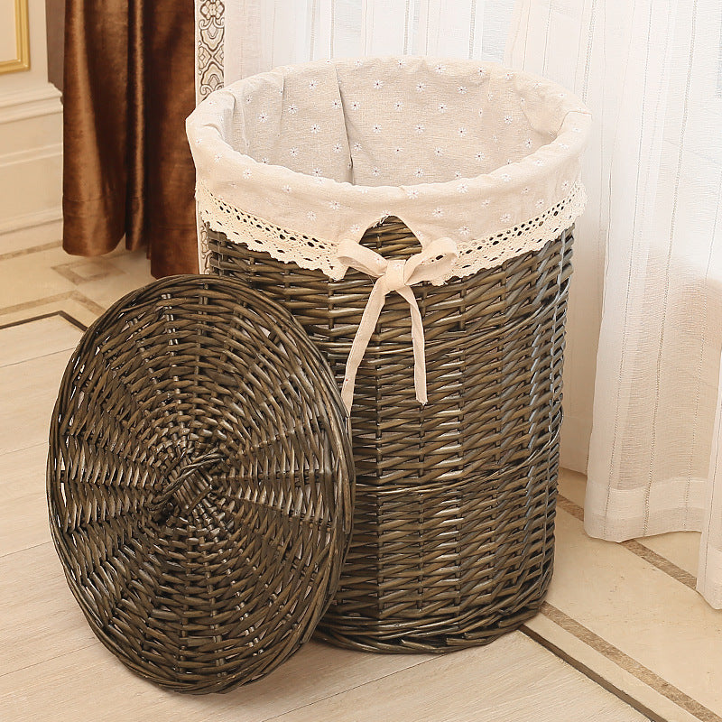 Panier à linge pour femme en matériau naturel tressé avec doublure en tissu décoratif