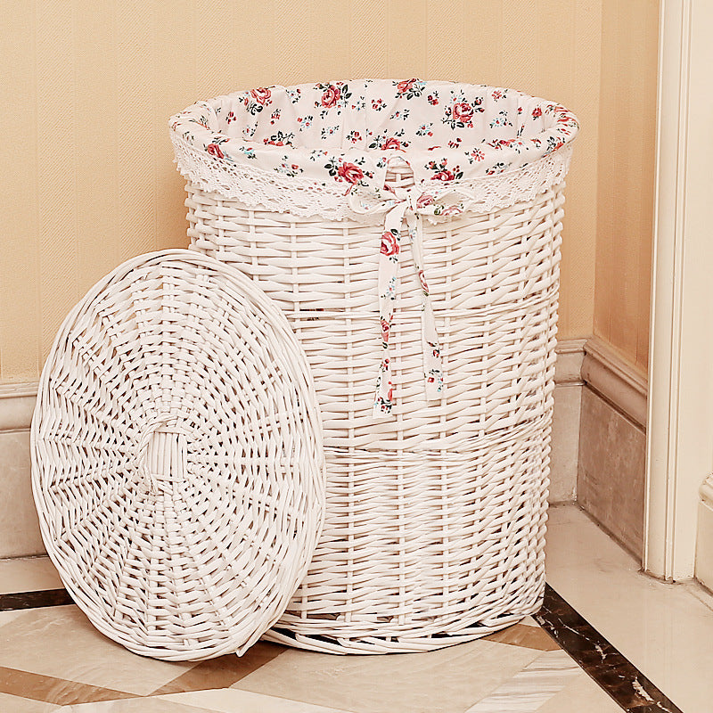 Panier à linge pour femme en matériau naturel tressé avec doublure en tissu décoratif