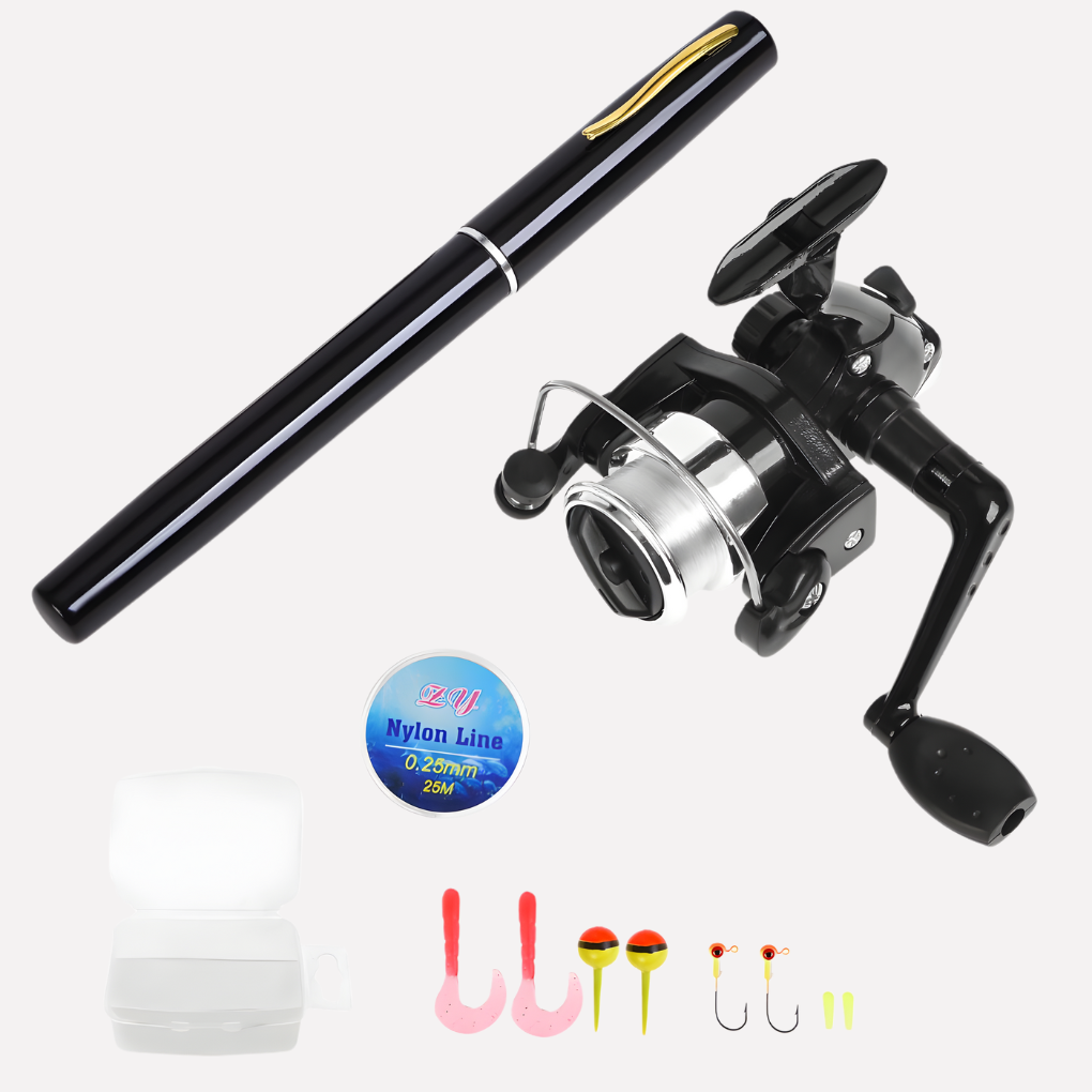 Mini canne à pêche + moulinet, stylo de poche mini télescopique