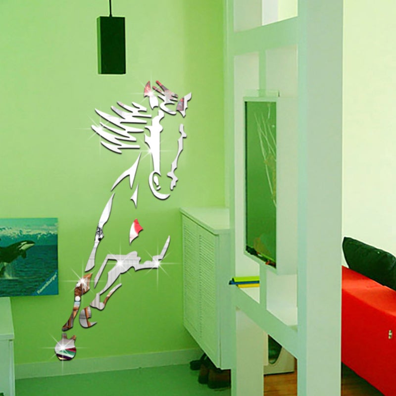 Décoration murale de cheval au galop, autocollant mural de cheval miroir moderne en acrylique 3D