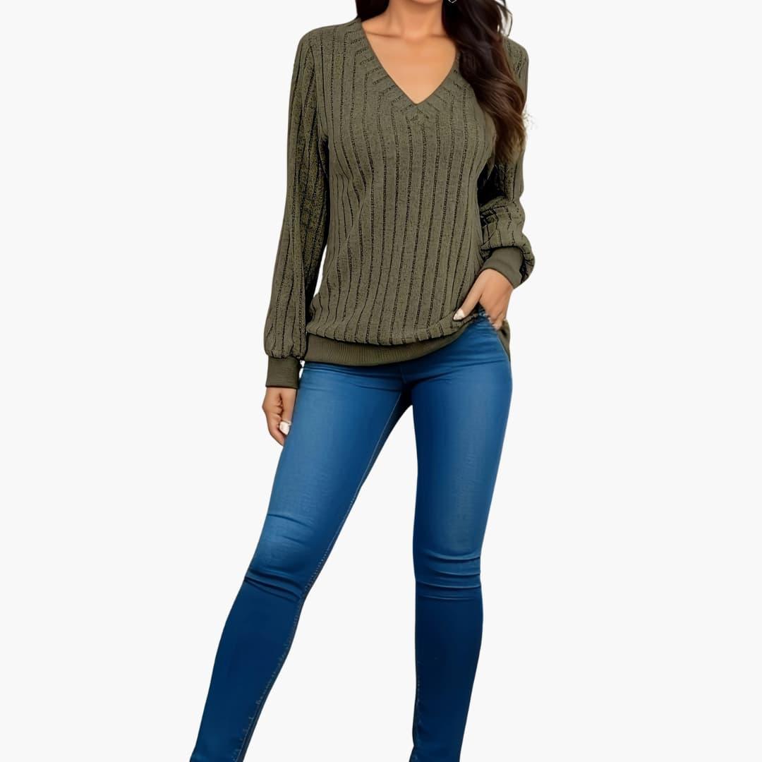 Pull femme à col en V et manches longues