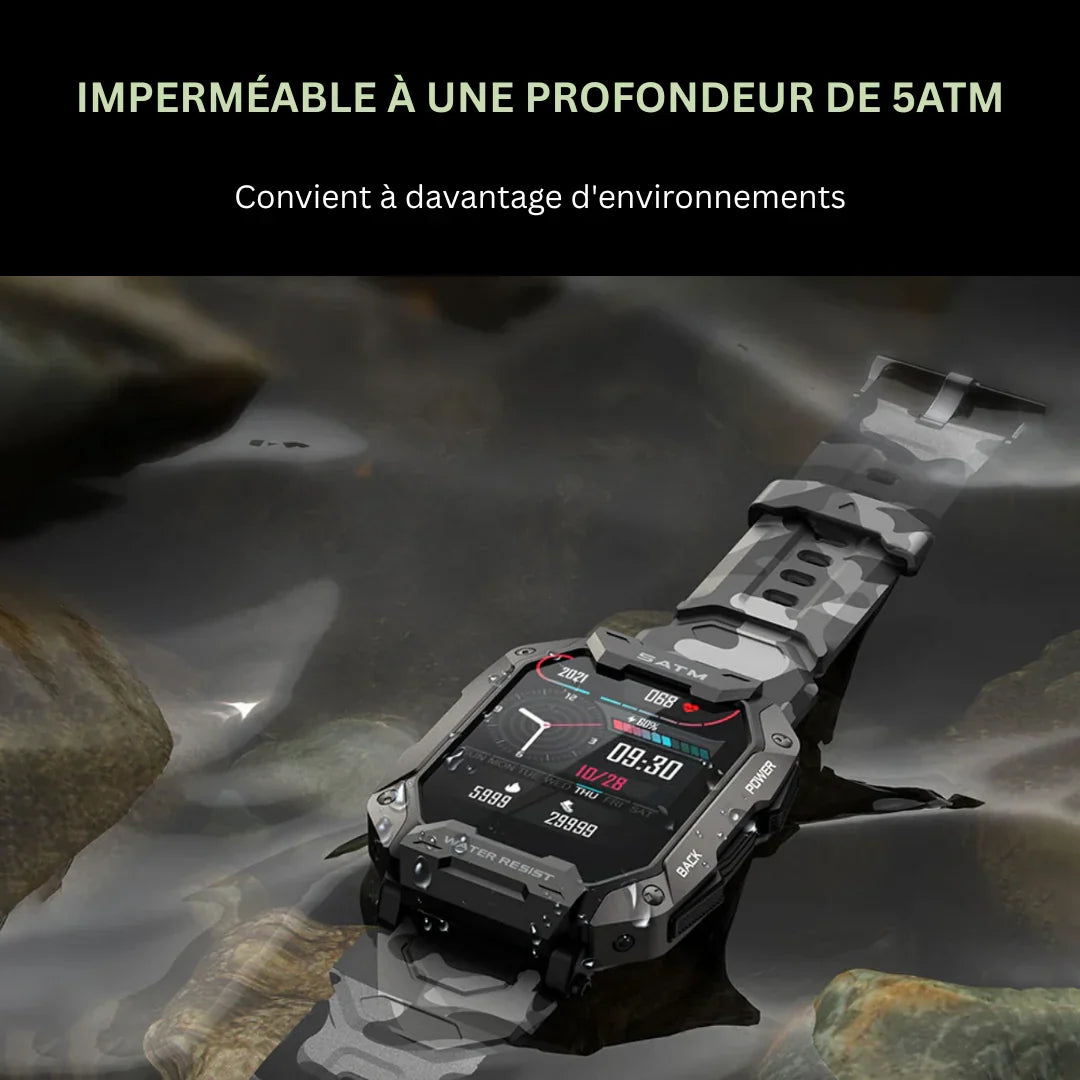 Montre Connectée Tactique Militaire – Ultra Résistante & Autonomie Longue Durée