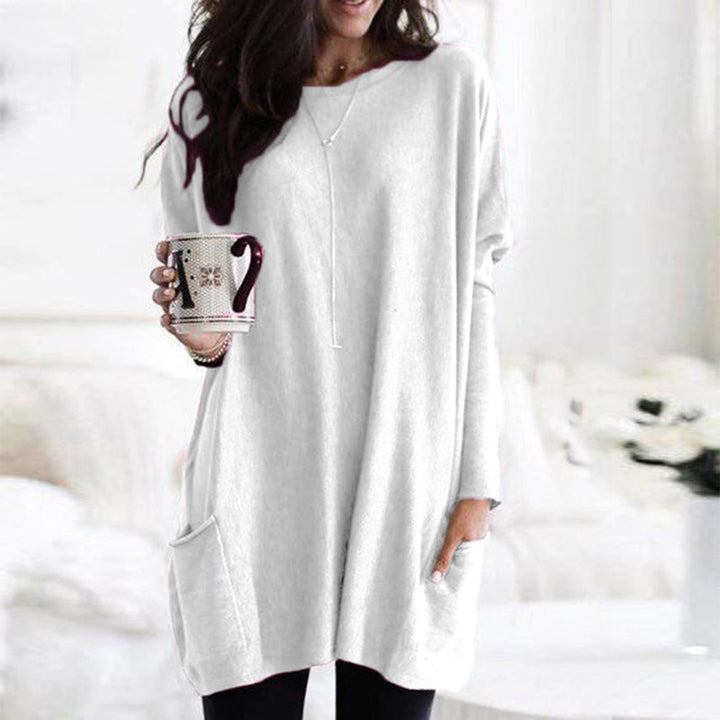 Pull tunique surdimensionné et confortable pour femme - Tricot à manches longues