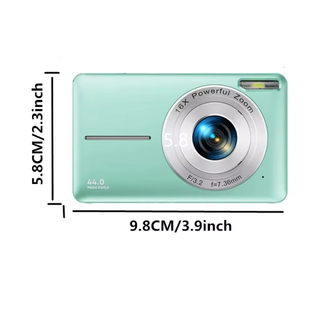 Appareil photo numérique portable 44 MP 1080p avec zoom 16×, écran LCD 2,4 pouces, batterie rechargeable, compact et léger pour réaliser des vlogs