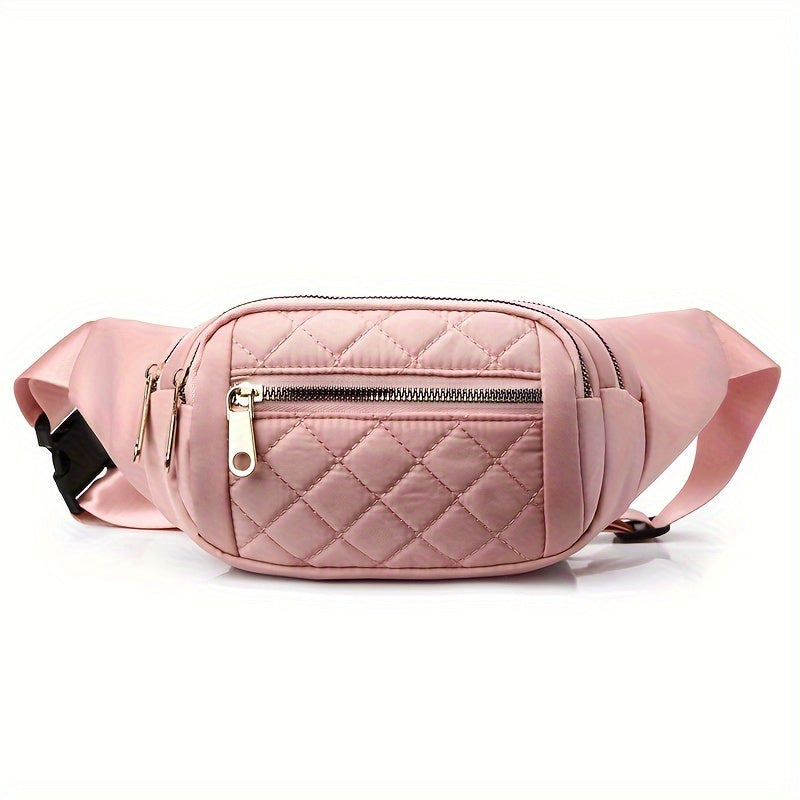 Sac banane léger pour femmes avec motif à carreaux matelassé et fermeture éclair double