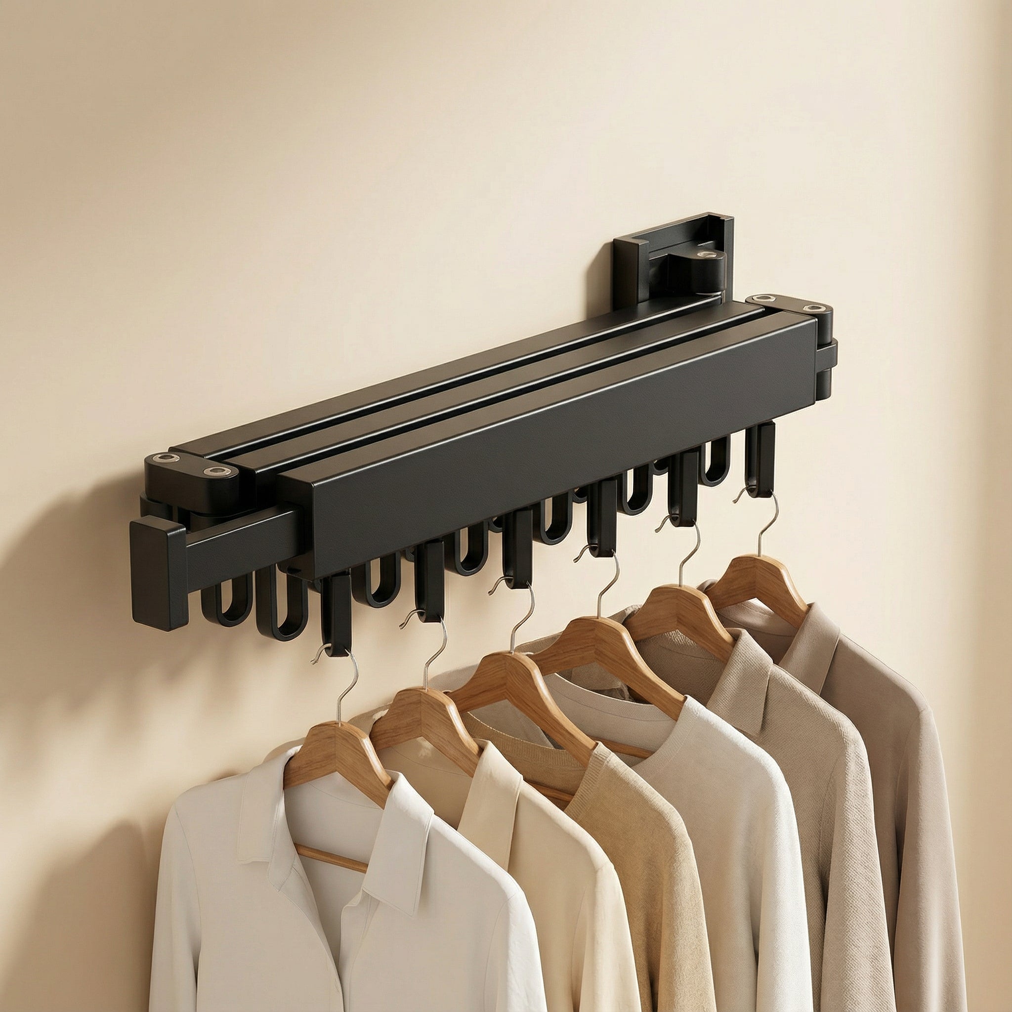 Étendoir mural rétractable pour vêtements avec design compact et robuste