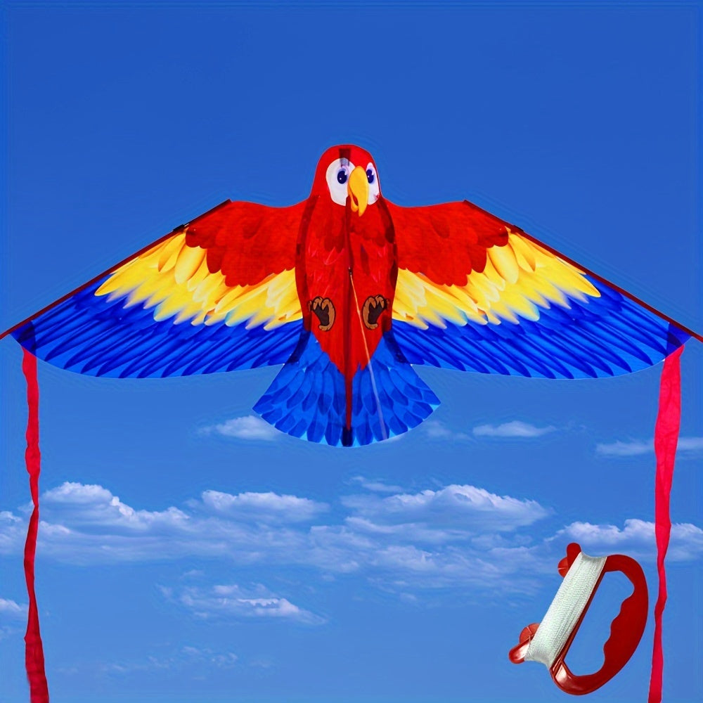 Cerf-volant perroquet avec de grandes ailes colorées et de longs rubans de queue