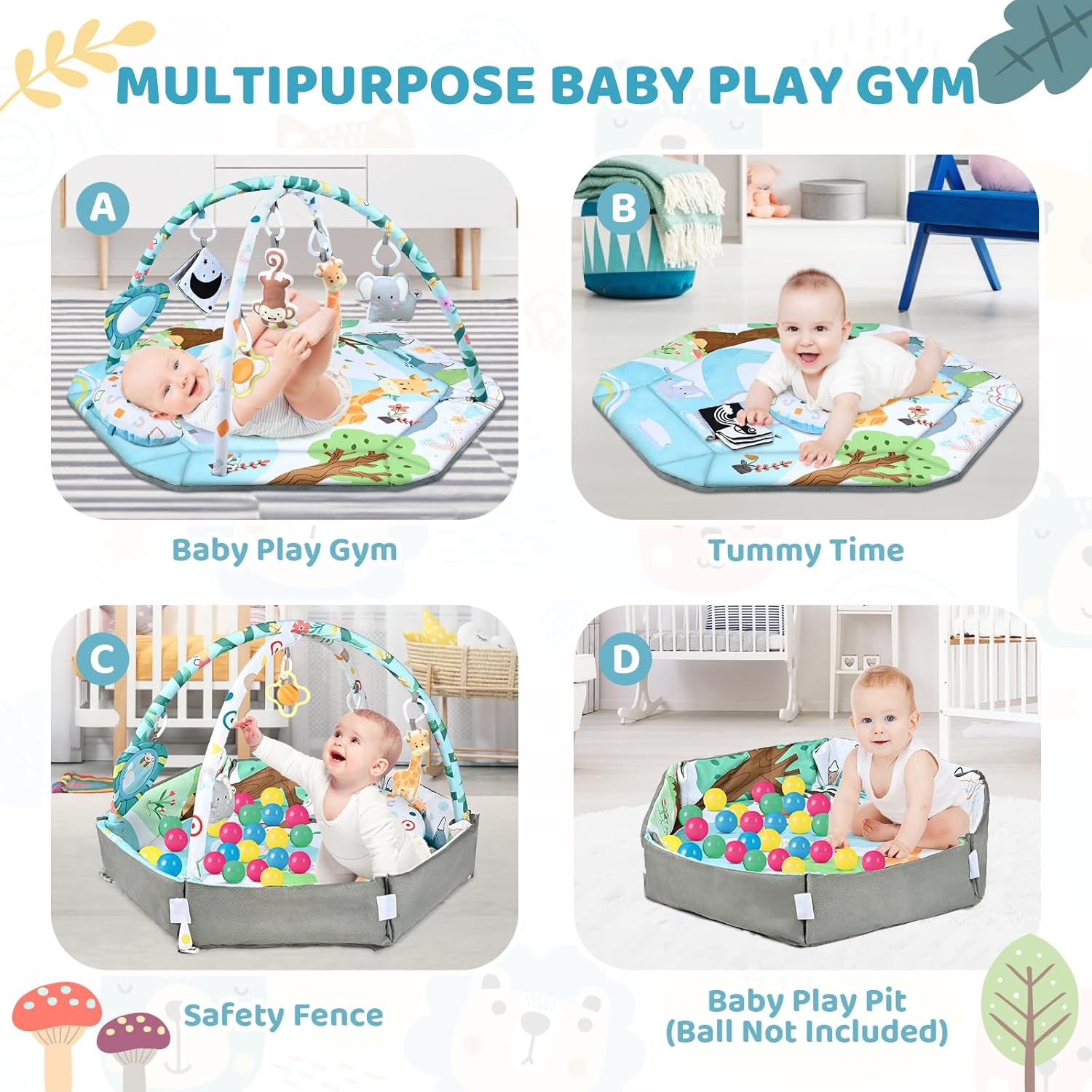 Tapis de jeu multifonction pour bébé, développement et jeu avec arches d'éveil et fosse à balles