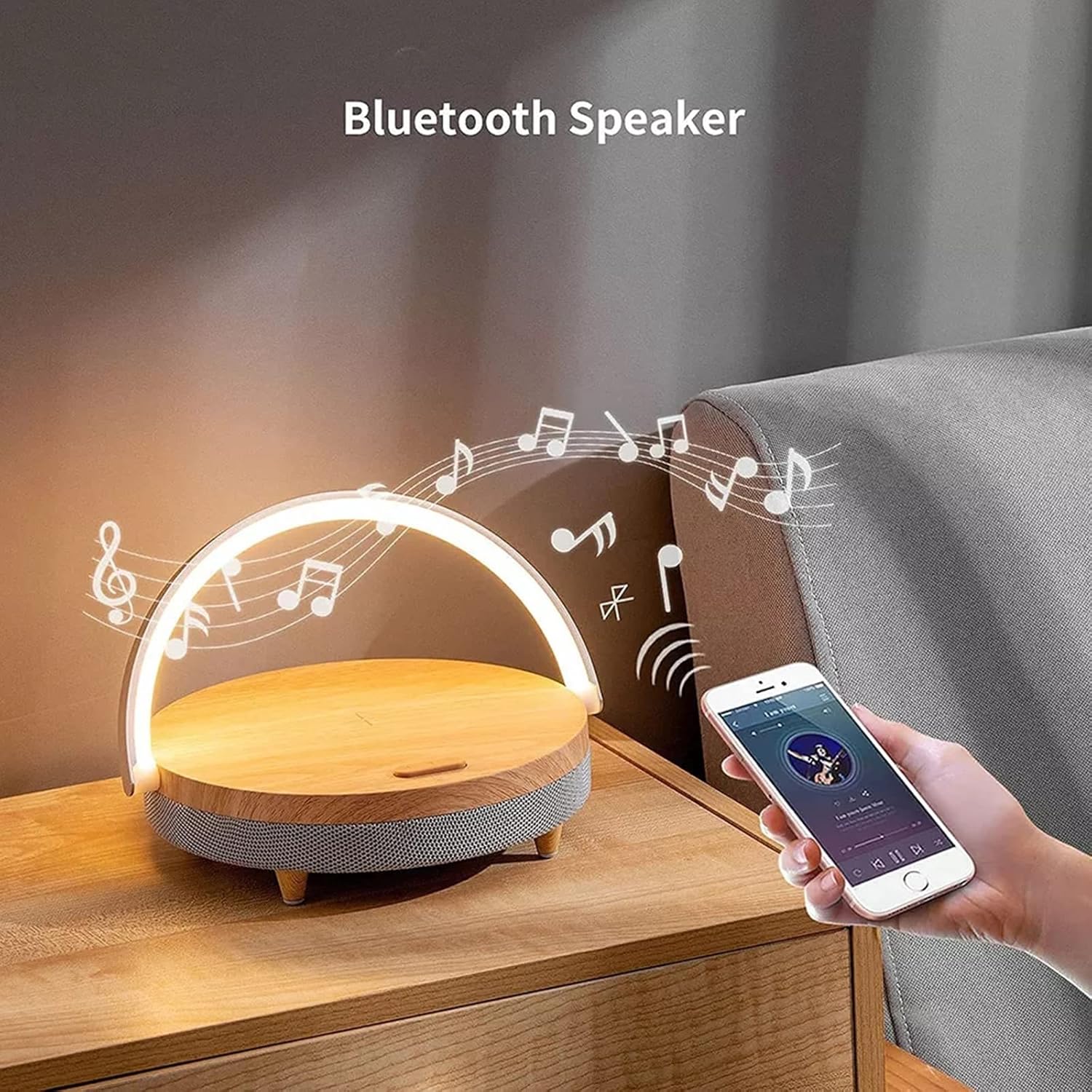 Lampe de Bureau LED avec Haut-Parleur Bluetooth et Chargeur Sans Fil - Bluetooth 5.0 - Chargement Qi 10W - Blanc