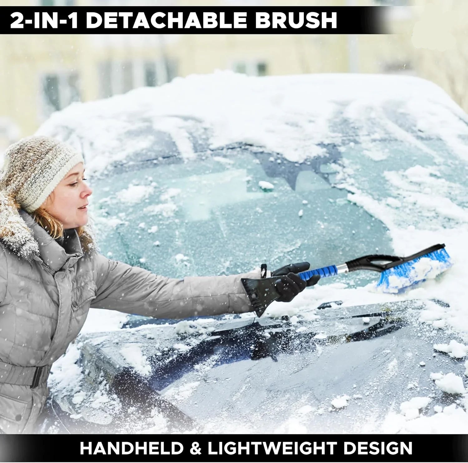 Brosse à neige & grattoir à glace 68 cm – Lot de 3 (Vert, Bleu & Rose)