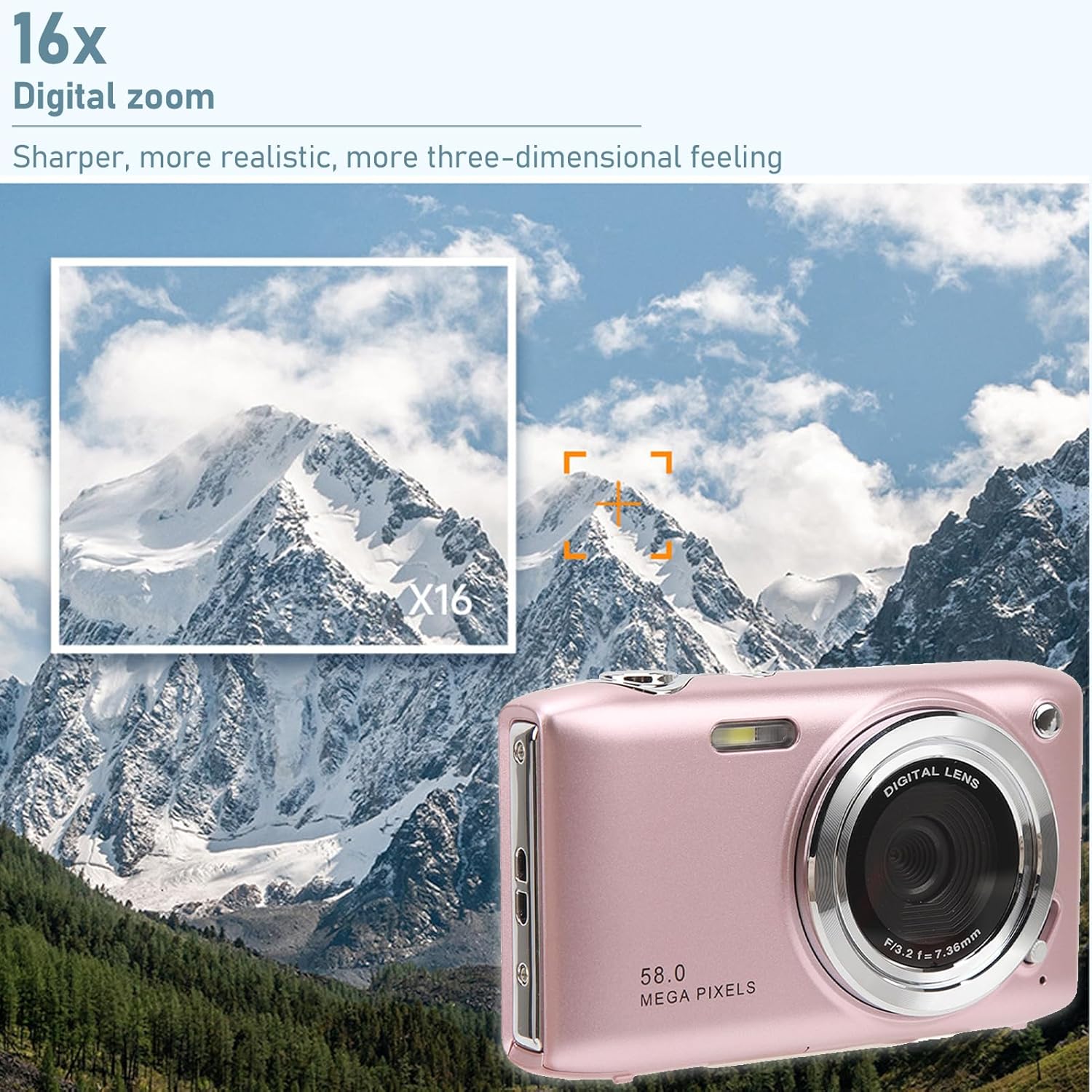 Appareil photo numérique 4K compact avec 58MP et zoom 16x – SnapView