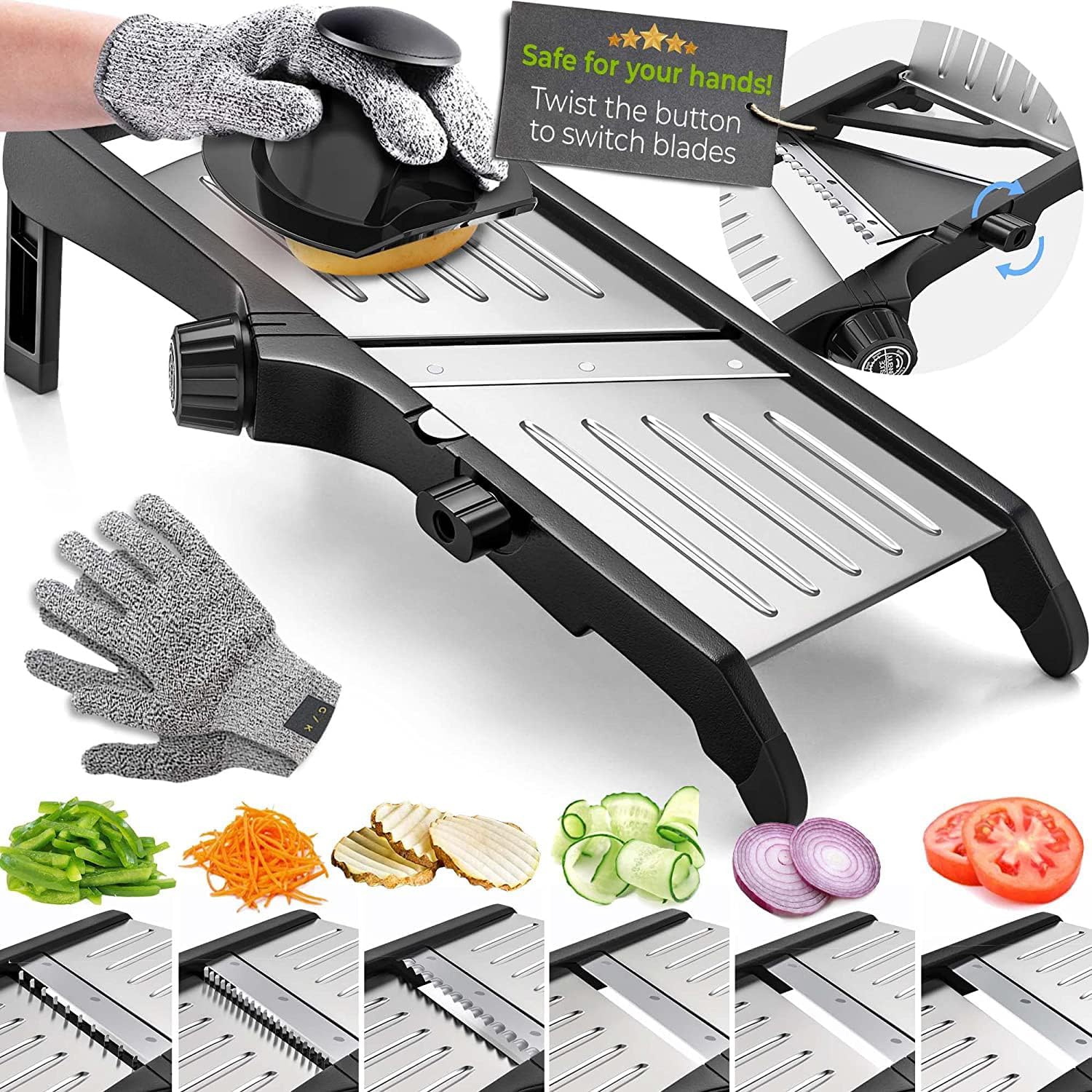Trancheuse alimentaire avec gants anti-coupure – Outil de cuisine de précision pour une découpe sûre et efficace