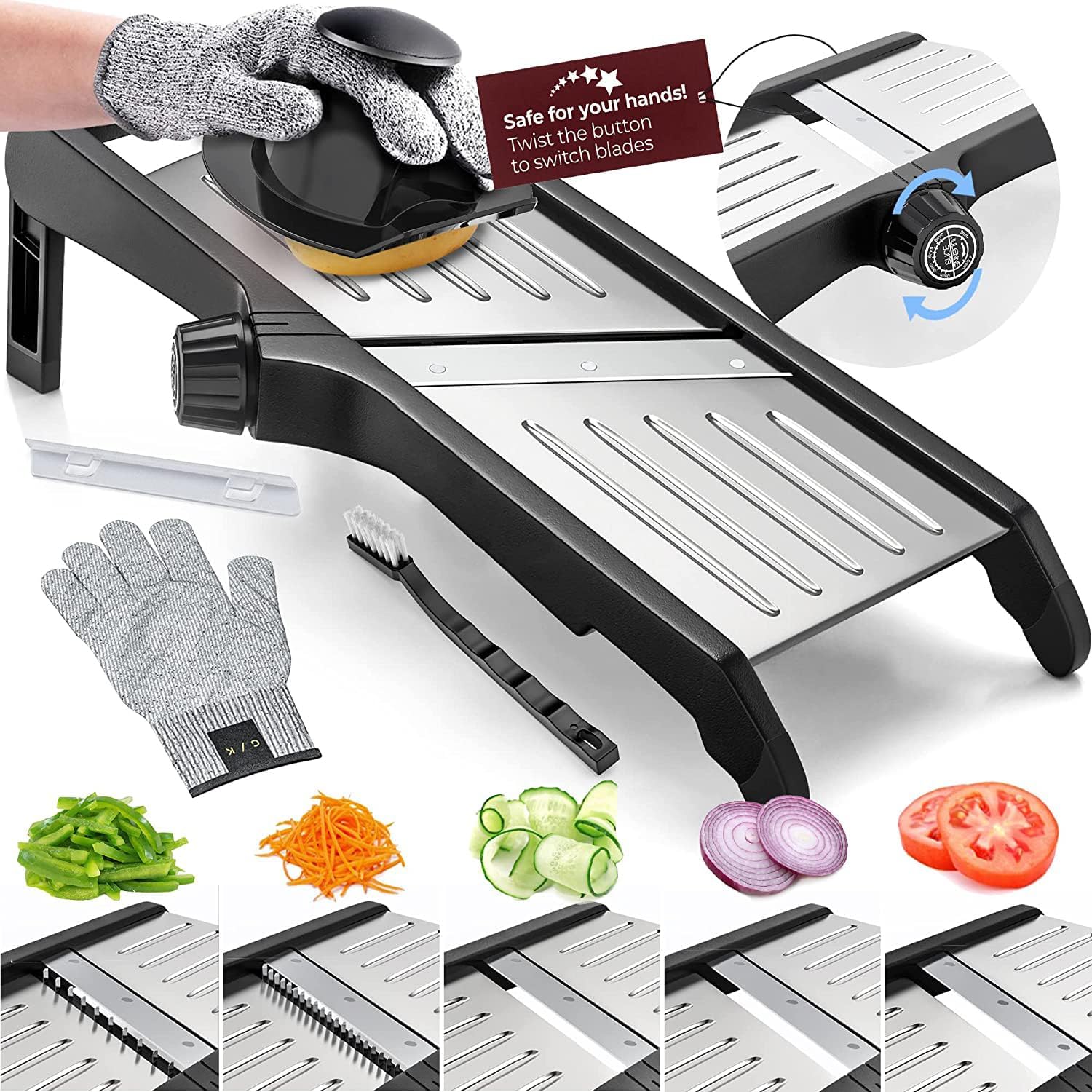 Trancheuse alimentaire avec gants anti-coupure – Outil de cuisine de précision pour une découpe sûre et efficace
