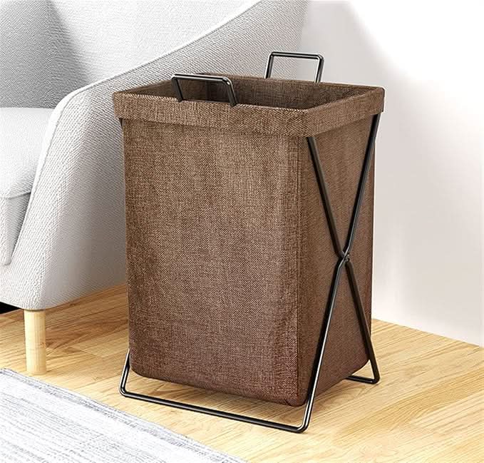 Panier à linge pliable avec cadre métallique et sac de rangement en tissu tissé