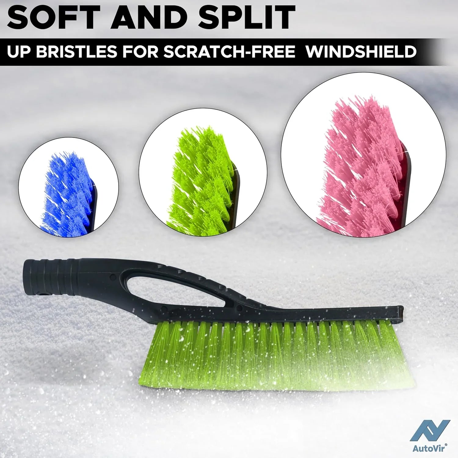 Brosse à neige & grattoir à glace 68 cm – Lot de 3 (Vert, Bleu & Rose)