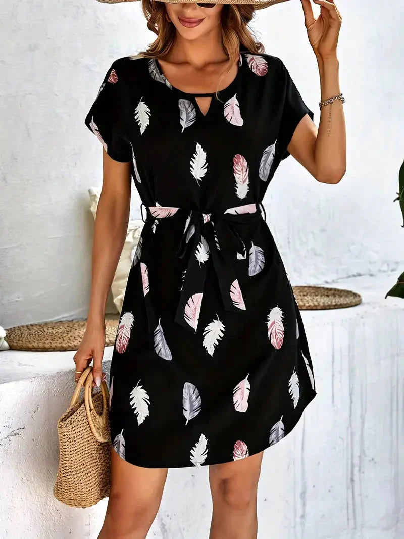 Sheryl – Robe femme élégante à col rond et coupe évasée (A-line)