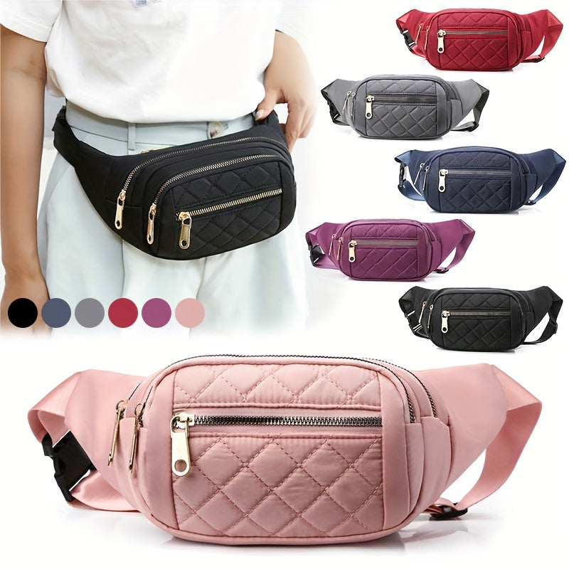 Sac banane léger pour femmes avec motif à carreaux matelassé et fermeture éclair double
