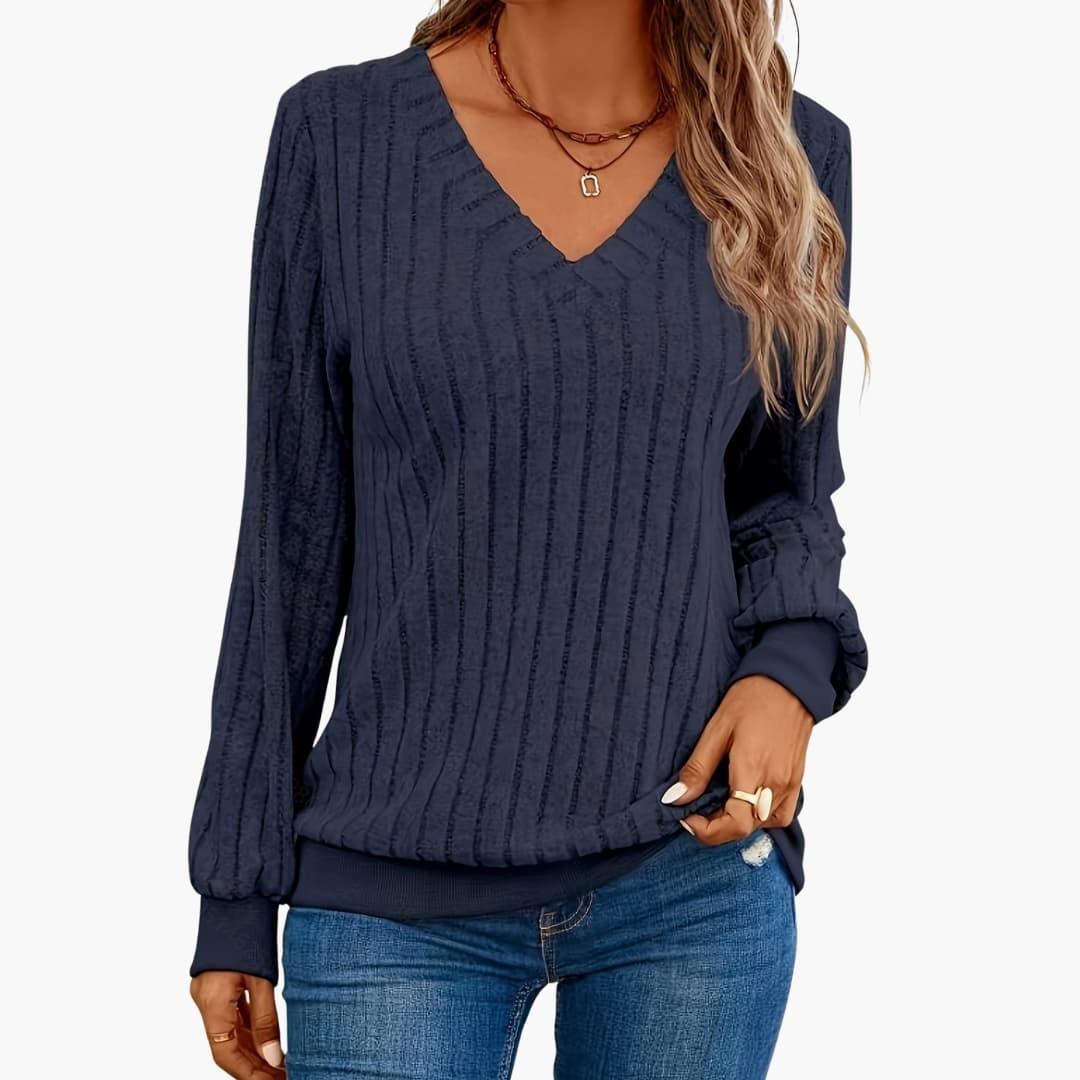 Pull femme à col en V et manches longues